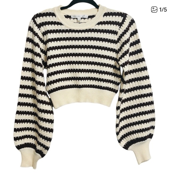 Altar'd State Sweaters - Altar'd State Cream and Black Striped Cropped Sweater
